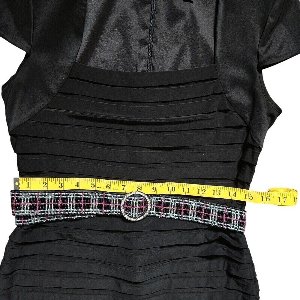 Adrianna Papell Black Belted Beaded Dress 12P Square Neck Eveningwear - Picture 12 of 15